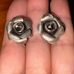 Elegant 925 Silver Retro Vintage Rose Earrings